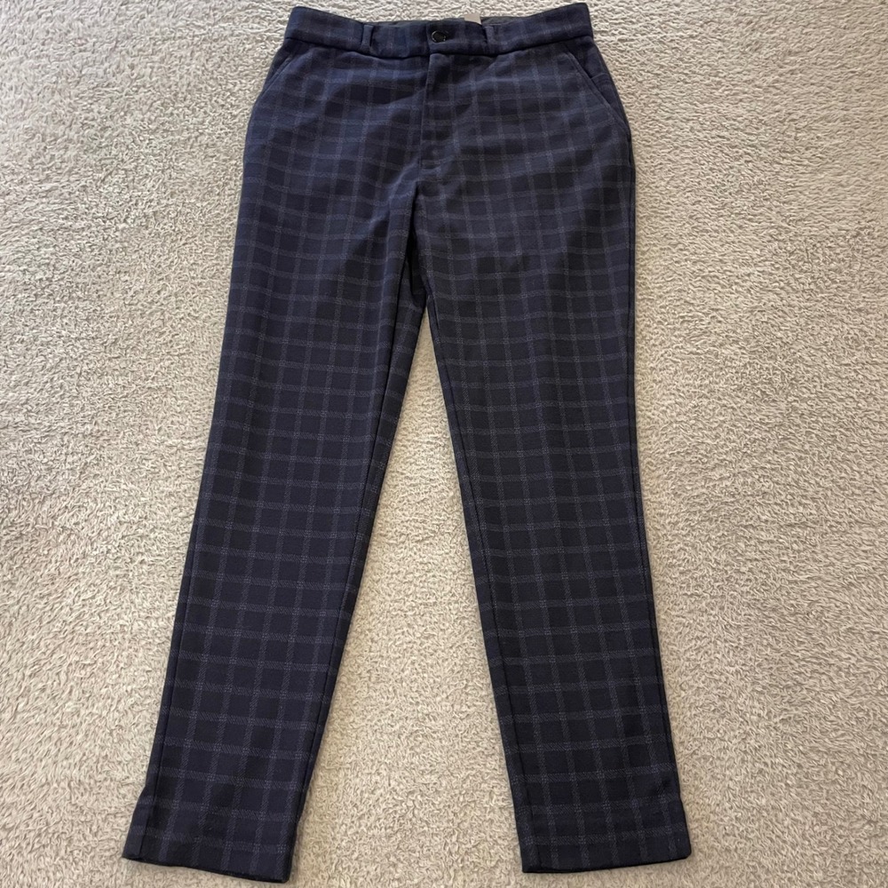 State & Liberty Glen Plaid Wool Blend Pants Mens 30x29 Navy Athletic Fit Check